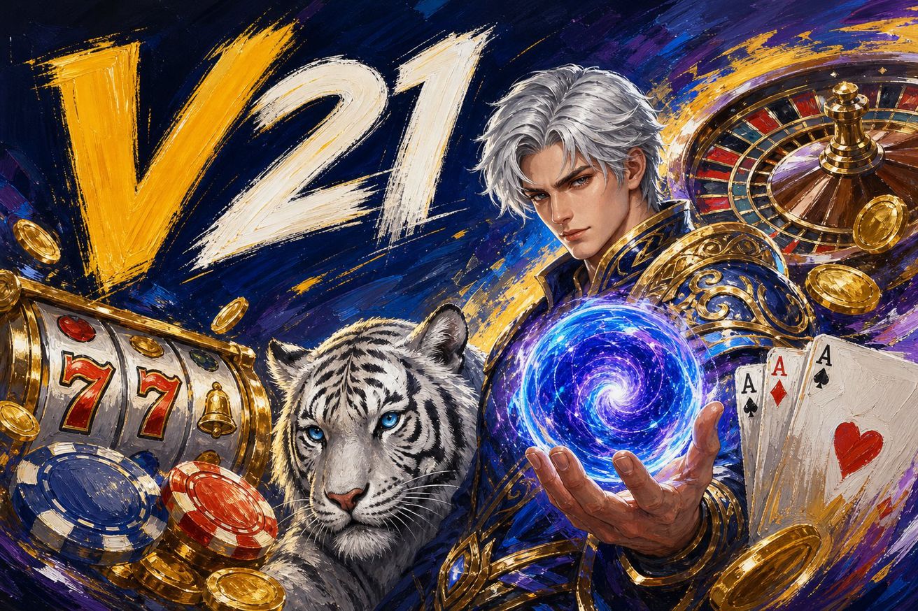 Tampilan beranda V21 dengan berbagai menu dan hadiah